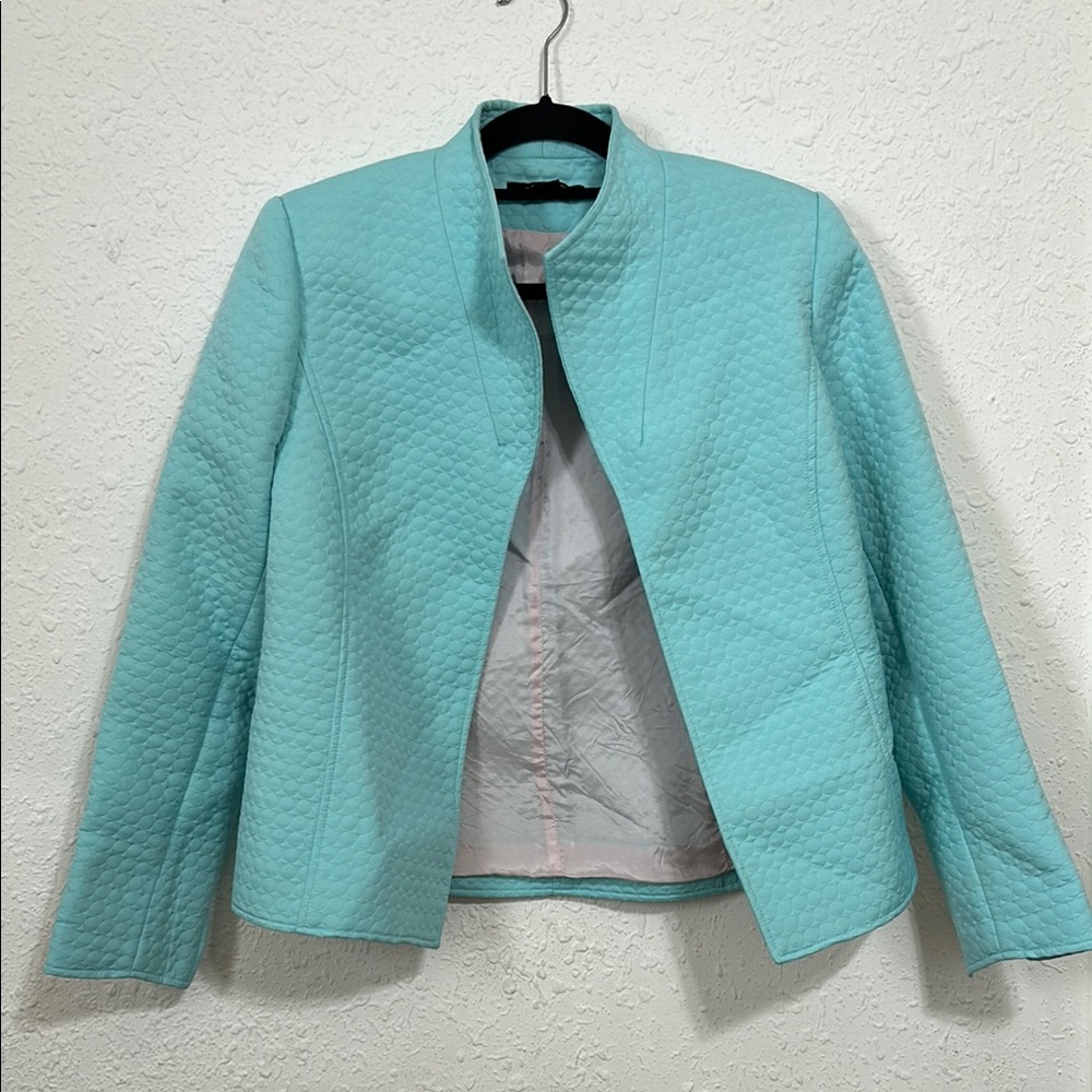 Blue Tailored Blazer with Open Front and Cropped Length